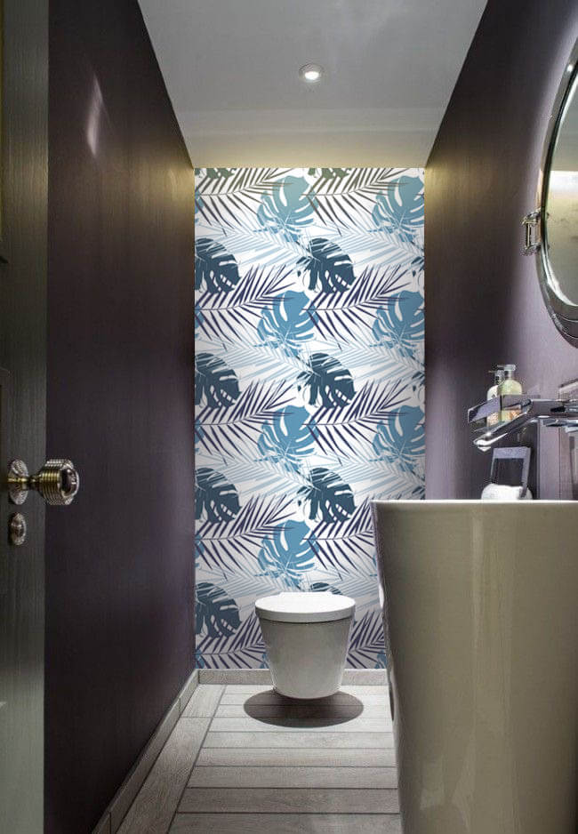 Wallplex fürdőszobai dekorpanel kék pálmalevelek mellékhelyiség